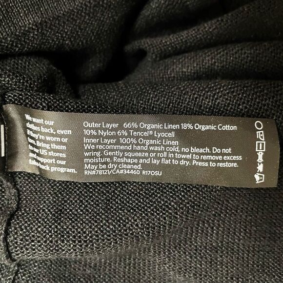 Eileen Fisher Sweater Black Knit Crochet Overlay Organic Linen Cotton Size Large - Picture 7 of 9